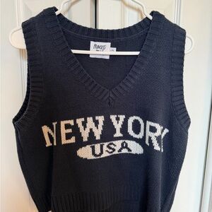 Princess Polly Navy V-Neck 'New York USA' Sweater Vest